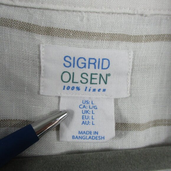 Sigrid Olsen Shirt Women L White Linen Roll Tab Button Down Casual Costal Preppy - Picture 5 of 13